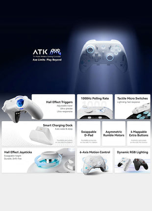 ATK AXE シリーズ コントローラー Nintendo Switch PC Windows Android iOS用 Bluetooth PC ゲームコントローラー カスタマイズ 6軸ジャイロ/振動/ターボ/ウェイクアップ機能付き スティックのカスタマイズ性 PC用ゲームパッド