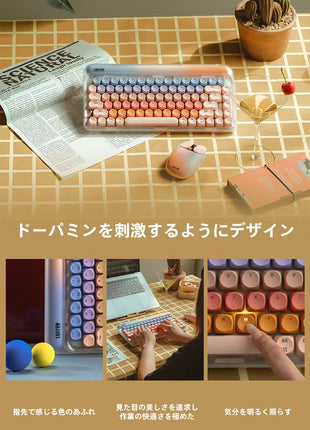 Lofree Super Color 70s シリーズ 84キー メカニカルキーボード ロフリー ファンデーション デザイン 三模接続（有線・Bluetooth・2.4G） Gasket構造 カスタムGATERON軸 ホットスワップ対応 メタルキーキャップ 4000mAhバッテリー マクロ ノブ付き タイピング・仕事用