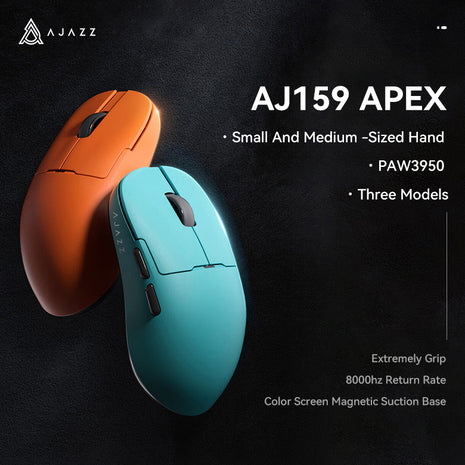 AJAZZ AJ159 APEX ゲーミングマウス ワイヤレス PAW3950 磁気充電ベース付き 4K 8KHz対応  最大30000DPI RGB 56g 軽量化 無線  BT/2.4G/有線接続  バッテリー400mA  4色選択可能 3モード接続 FPSゲーム