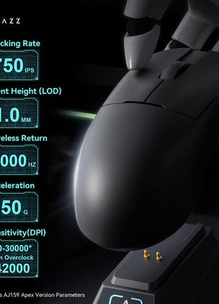 AJAZZ AJ159 APEX ゲーミングマウス ワイヤレス PAW3950 磁気充電ベース付き 4K 8KHz対応  最大30000DPI RGB 56g 軽量化 無線  BT/2.4G/有線接続  バッテリー400mA  4色選択可能 3モード接続 FPSゲーム
