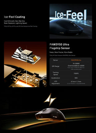 ATK A9シリーズ ゲーミングマウス ワイヤレス ATK Dragonfly A9 SE / A9 / A9 Plus / A9 Pro /A9 Ultra 軽量ワイヤレスマウス 無線 超軽量 53グラム PAW3950 3950Ultra Nordic52840 BlueTooth5.0/2.4Ghz/USB-C接続 バッテリー800mAh 3色選択可能 8KHz対応可