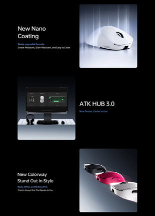 ATK Y9シリーズ ゲーミングマウス ワイヤレス ATK Y9 Pro Max / Y9 Ultimate 軽量ワイヤレスマウス 無線 超軽量 53グラム PAW3950Ultra Nordic54L15 BlueTooth5.0/2.4Ghz/USB-C接続 バッテリー800mAh 3色選択可能 8KHz対応可