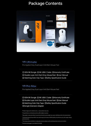 ATK Y9シリーズ ゲーミングマウス ワイヤレス ATK Y9 Pro Max / Y9 Ultimate 軽量ワイヤレスマウス 無線 超軽量 53グラム PAW3950Ultra Nordic54L15 BlueTooth5.0/2.4Ghz/USB-C接続 バッテリー800mAh 3色選択可能 8KHz対応可