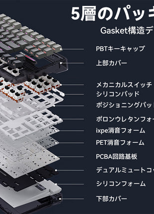 AULA F87 Pro ゲーミングキーボ  メカニカルキーボード  87キー無衝突コンパクト Bluetooth5.0/2.4Ghz/Type-Cケーブル ホットスワップ可能 EVA吸音PCB RGBバックライト 潤滑衛星 灰木軸 霊動軸 太空軸 月白軸 充電式バッテリー 多色選択可能