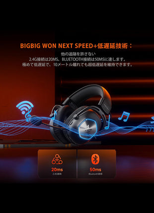 【送料無料】 BIGBIG WON ヘッドセット HALO PRO BBW-A200 ゲーミングヘッドセット イヤホン MOJHON ワイヤレス 2.4G/Bluetooth/3.5mm有線/Type-C接続 ノイキャン搭載 立体音響 低遅延 ブームマイク付き 国内正規品