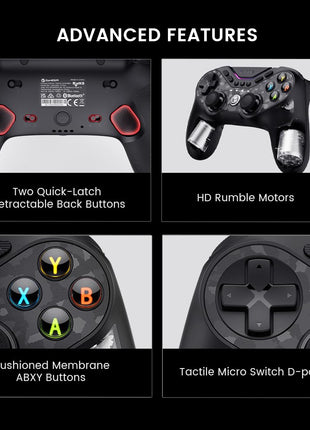 GameSir Tarantula Pro ワイヤレス PC コントローラー, PC/Switch/Android/IOS用、ゲーミングコントローラーPC、ブルートゥース コントローラー、切り替え可能フェイスボタン、マッピング可能9ボタン、ターボ、MFi、Steam対応