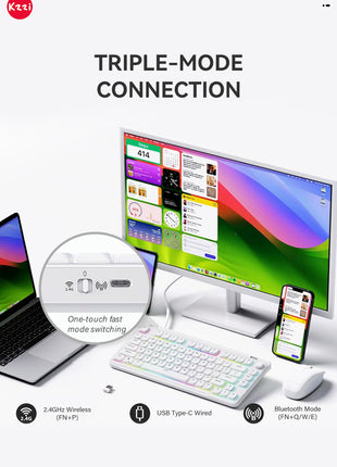 【三種接続方法】 KZZI I75 ワイヤレス メカニカル キーボード 75% 仕事用 ガスケット マウント RGB ゲーミング キーボード 3 モード ノブ付き BT 5.0/2.4G/USB-C 有線 静音 リニア Low Profile スイッチ コンパクト
