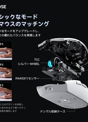 MCHOSEG3/G3 800mAh ゲーミングマウス ワイヤレス 無線 PAW3311 sinowealth/Realtek 12000DPI Bluetooth/2.4Ghz/USB-C接続  バッテリー500/800mAh  3色選択可能