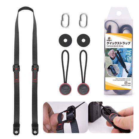 ORMY 速写ストラップ カメラストラップ クィックストラップ スピードストラップ アンカーリンクス付き 小型一眼レフ ミラーレスカメラ デジカメ など用 ブラック 調整可能 負担軽減 (幅20mm, 3色選択可能)