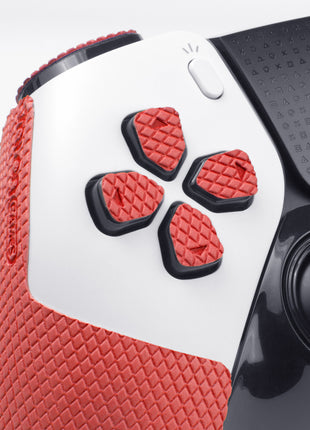 【 アクションボタン図形提示 】TALONGAMES PS5 コントローラーグリップ テープ   アンチスリップテープ PlayStaion 5 DualSense  滑り止め グリップシール  [ グリップ部分 + 十字キーパッド + ボタン+トリガー ] (PS5 DualSense 用, Pro version - Red)(TC16)