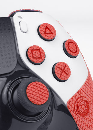 【 アクションボタン図形提示 】TALONGAMES PS5 コントローラーグリップ テープ   アンチスリップテープ PlayStaion 5 DualSense  滑り止め グリップシール  [ グリップ部分 + 十字キーパッド + ボタン+トリガー ] (PS5 DualSense 用, Pro version - Red)(TC16)