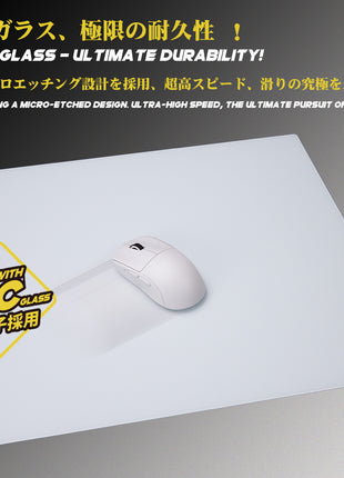 TALONGAMES ガラス ゲーミングマウスパッド 大型 プロ仕様 スピードタイプ 超高温強化ガラス 超スムーズ 極薄2mm設計 アニメ 高精度操作 耐久・静音設計 滑り止め 月面デザイン 490×420mm ゲーミング マウスパッド ULTRA PAD ホワイト