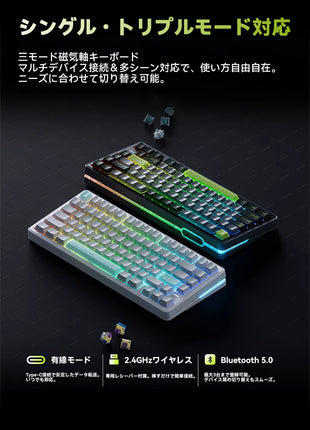 【無線接続可能RTキーボード】VGN Neon 75 ラピッドトリガー ゲーミングキーボード RTキーボード RT精度 0.005MM ガスケットキーボード TTC 磁気スイッチ 75キー Type-Cケーブル ホットスワップ対応 PCB RGBバックライト搭載 OEM キーキャップ
