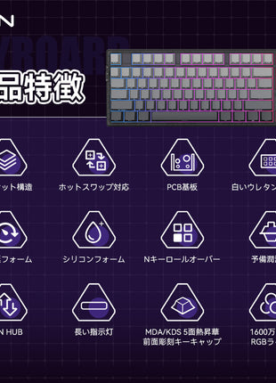 【送料無料】VGN V87/V87 Pro メカニカルキーボード キーボード 87キー無衝突コンパクト Bluetooth5.0/2.4Ghz/Type-Cケーブル ホットスワップ可能 EVA吸音PCB RGBバックライト 潤滑衛星  阿尼亜軸 動力銀軸 イチゴプリン軸 充電式バッテリー 多色選択可能