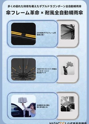 【ダブルフレーム骨】折りたたみ日傘 晴雨兼用 自動開閉 傘 オールウェザーパラソル 日傘 雨傘 かさ 遮熱 遮光 UVカット 軽量 折り畳み 超撥水 撥水加工 24本骨 通勤 通学 ビッグサイズ 逆折式 丈夫な構造 コンパクト収納 ギフト プレゼント アウトドア対応 高耐久性 旅行